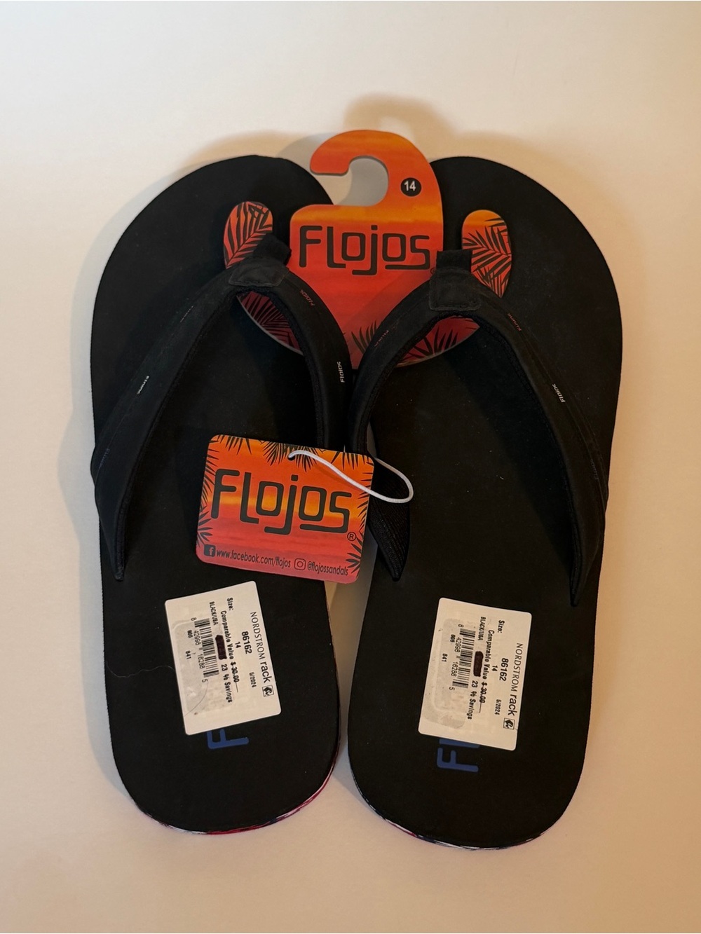 NWT Men's Flojos Black Flip Flops